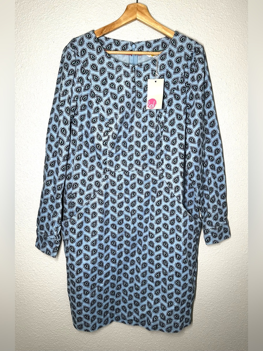 NWT Boden Caroline Dress Paisley Corduroy Knee Length Dress Long Sleeve Size 14R